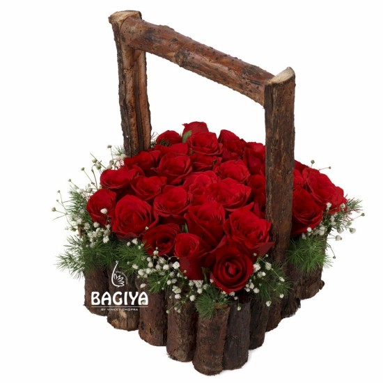 25 RED ROSES HANDLE BASKET